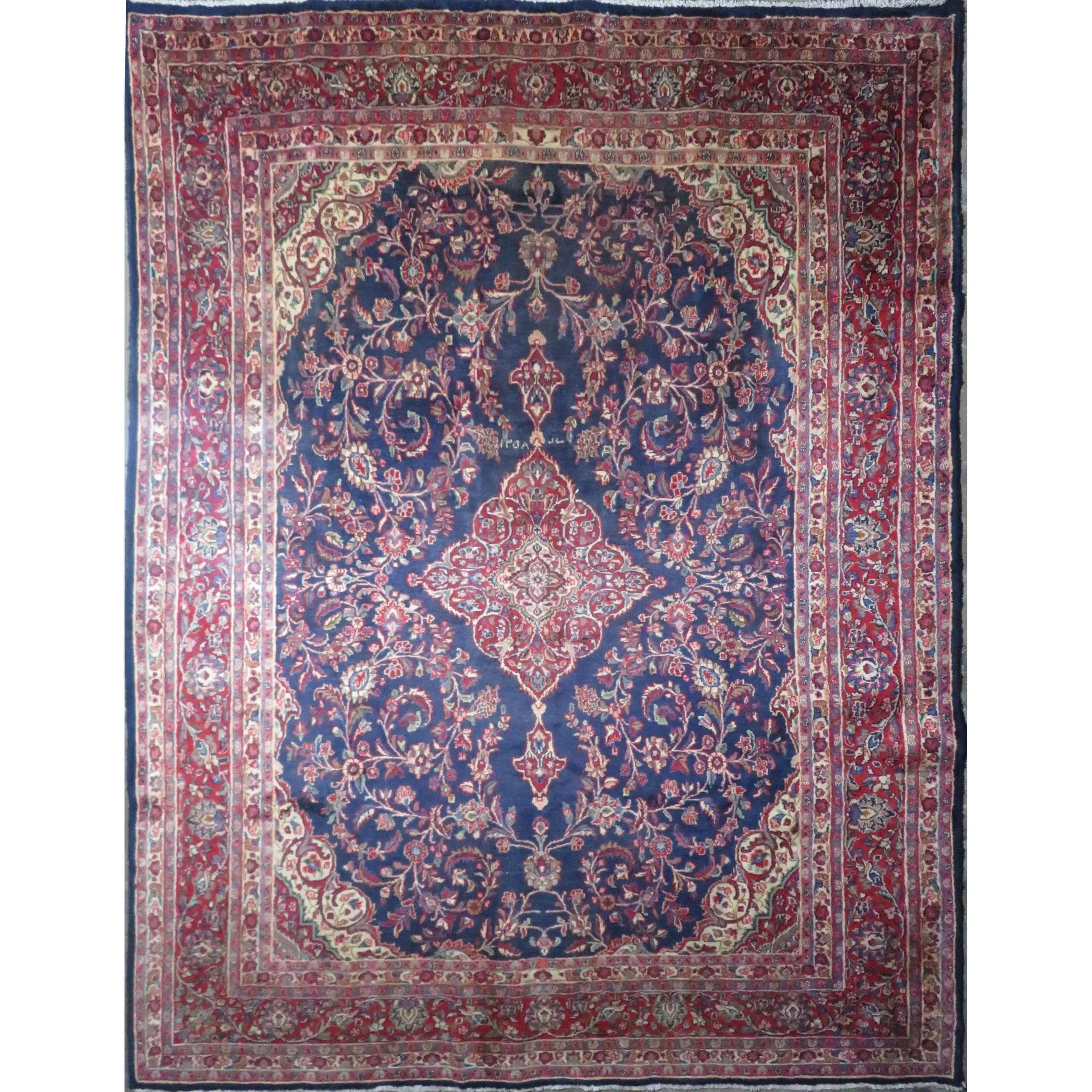 One Of The Kind Hand-Knotted Persian Wool Rug _ Luxurious Vintage Design, 13'3" x 9'9", Artisan Crafted